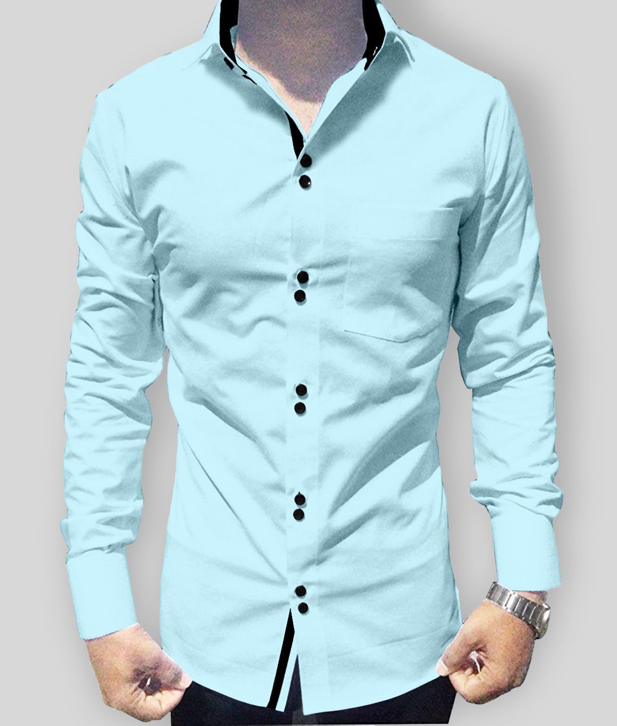     			P&V - Blue Cotton Blend Slim Fit Men's Casual Shirt (Pack of 1)