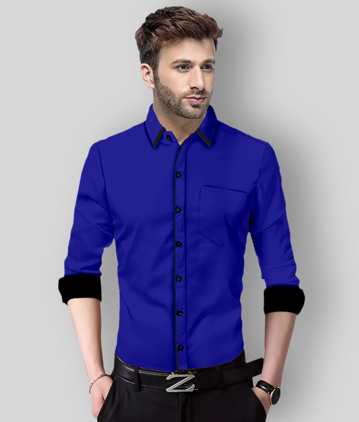 P&V - Blue Cotton Blend Slim Fit Men's Casual Shirt (Pack of 1)
