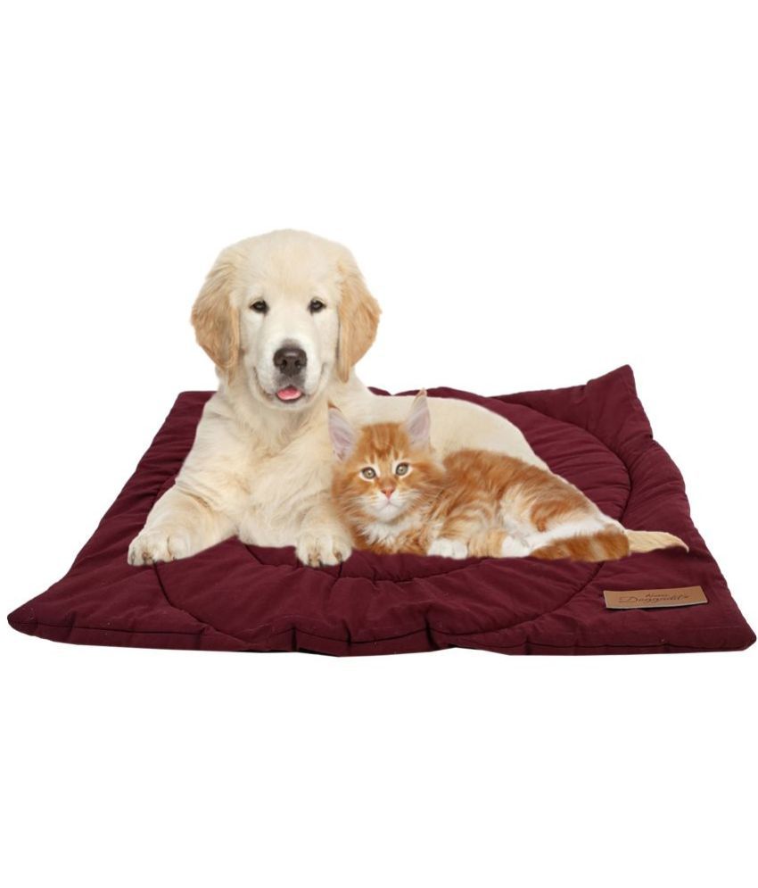 NUEVOS DOGGADIL Cotton Quilted Rectangle Cat Dog Pet Bed Mattress | Foldable Padded Pet Mat_ Maroon