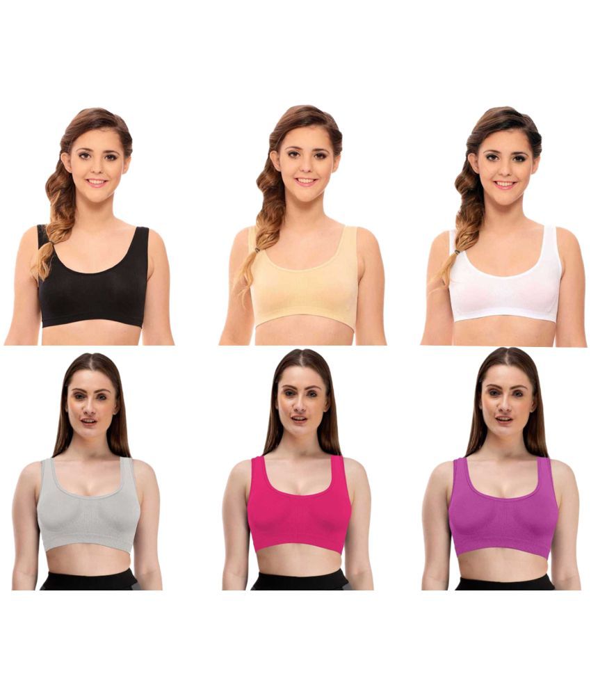     			ComfyStyle Pack of 6 Cotton Lycra Non Padded Women's Air Bra ( Multi Color )