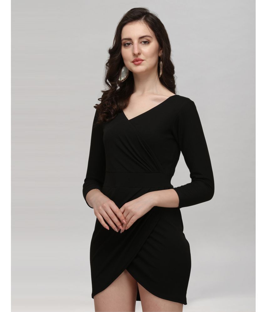     			Selvia Cotton Lycra Black Wrap Dress -