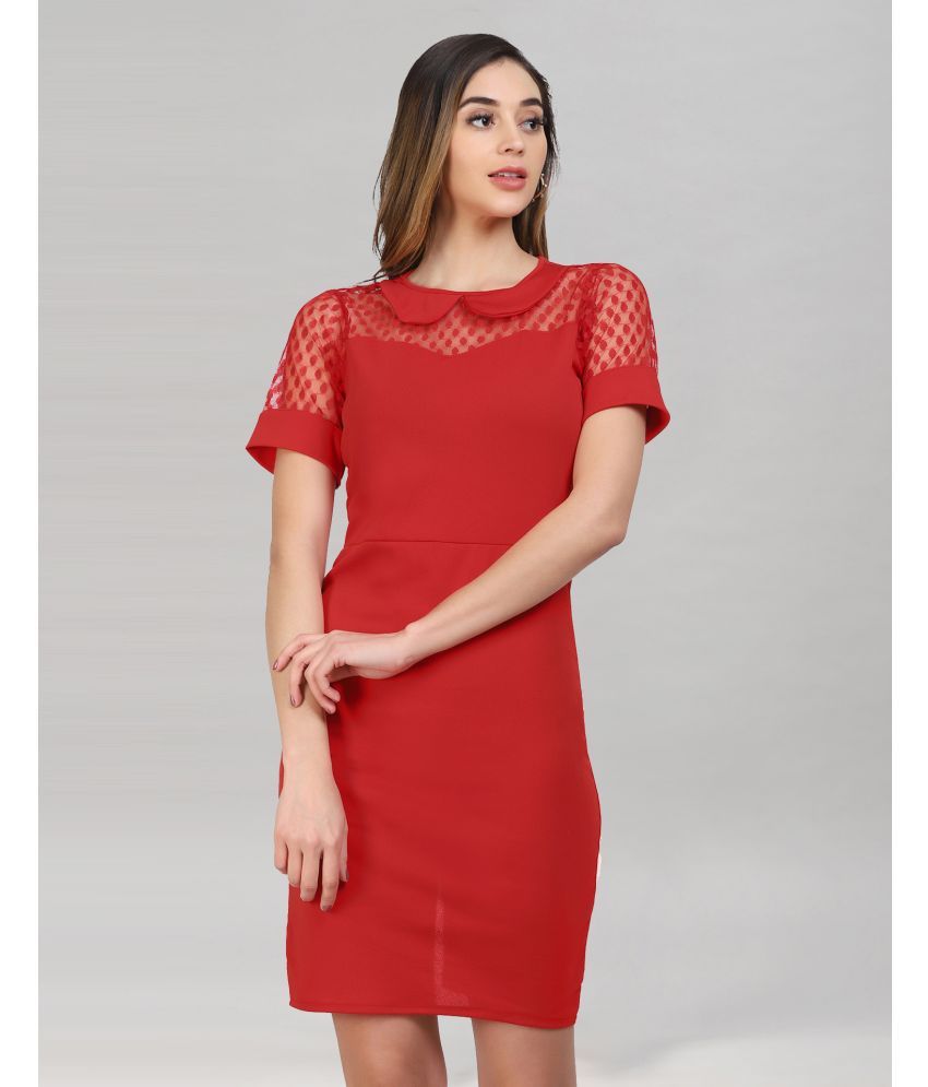     			Selvia Cotton Lycra Red Bodycon Dress -