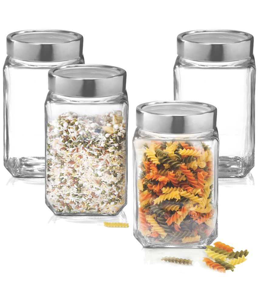     			Treo By Milton Cube Storage Glass Jar, Set of 4, 1800 ml Each, Transparent