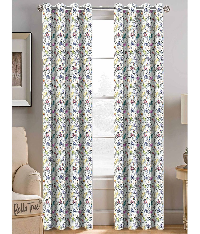     			BELLA TRUE  Set of 2 Long Door SemiTransparent Eyelet Polyester Multi Color Curtains ( 270 x 113 cm )