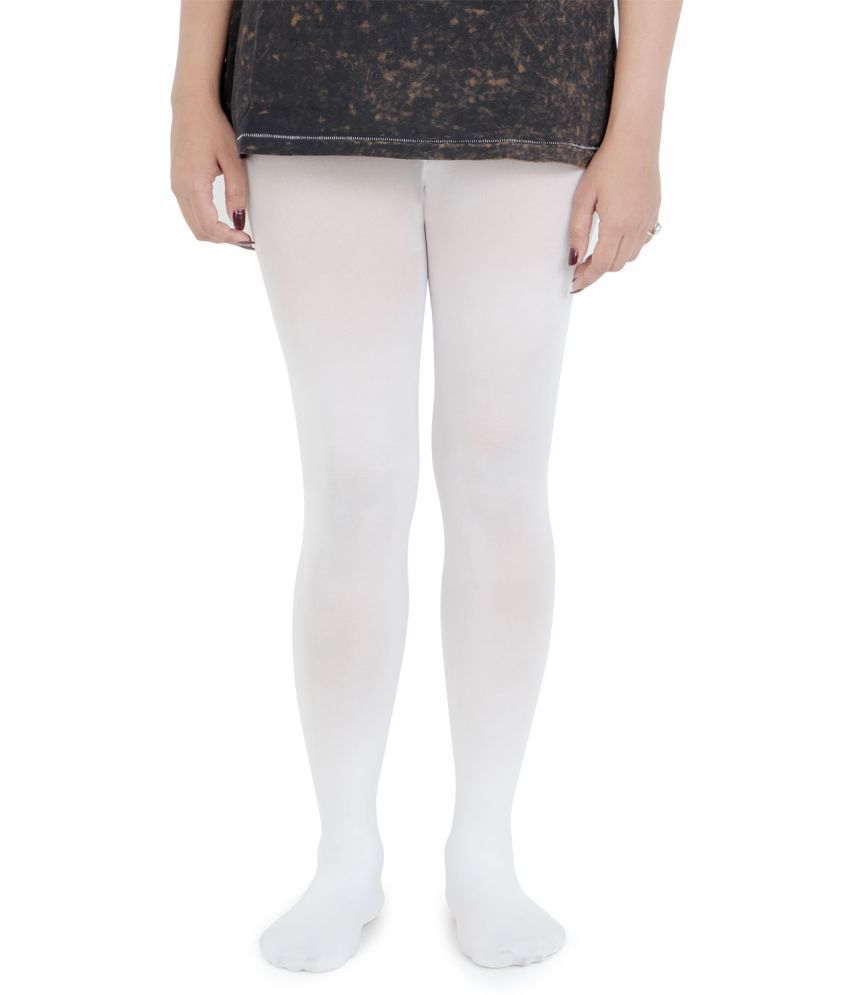 Bonjour White Cotton Lycra Solid Tights - Single