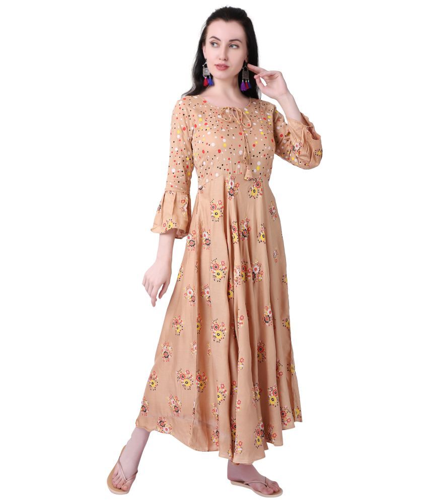     			MEESORRA - Beige Rayon Women's Flared Kurti ( Pack of 1 )