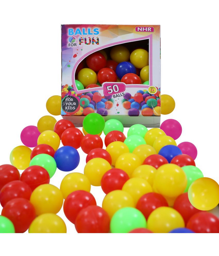 NHR Premium Big Size Colourful Plastic Balls for Fun with No Sharp Edges, for Pool, Baby Bath Tub, Play Tent, 8 cm Diameter (Multicolour) - Set of 50
