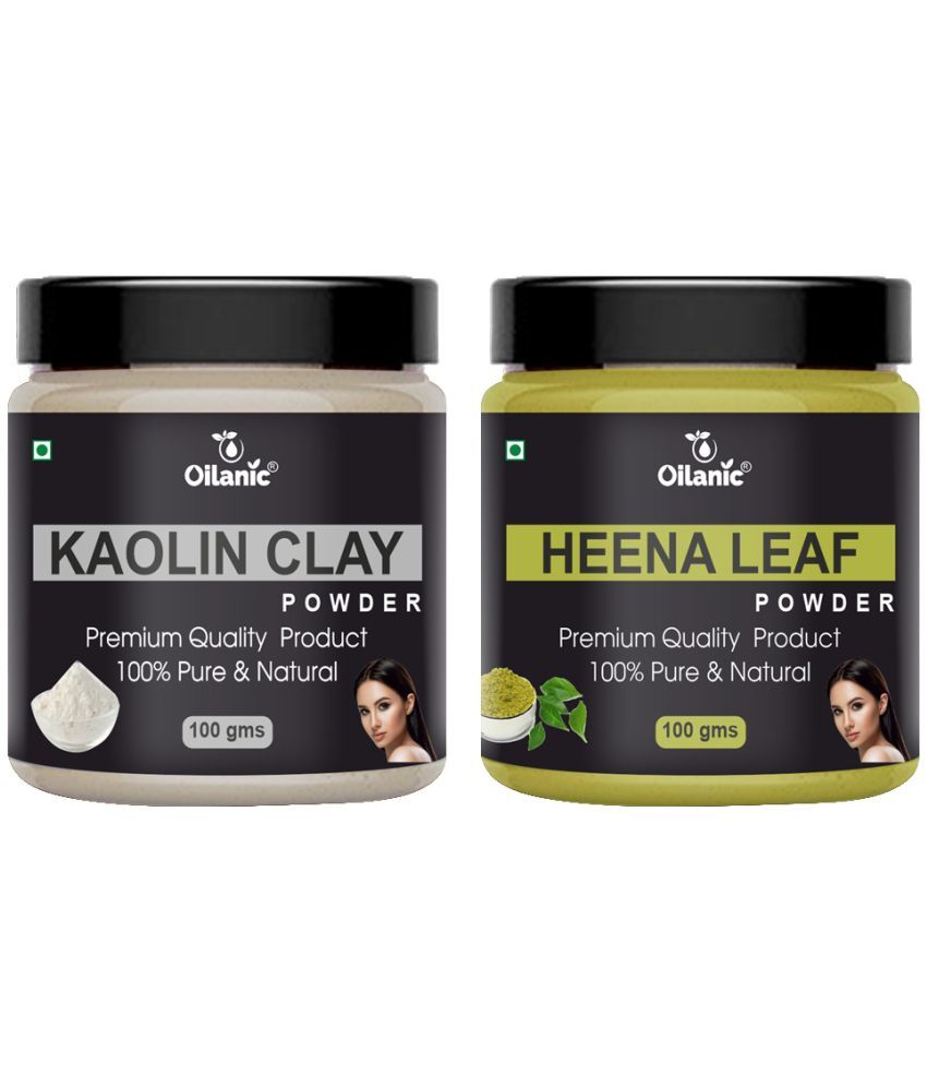     			Oilanic 100% Pure Kaolin Clay Powder & Heena Leaf Powder For Skin Hair Mask 200 g Pack of 2