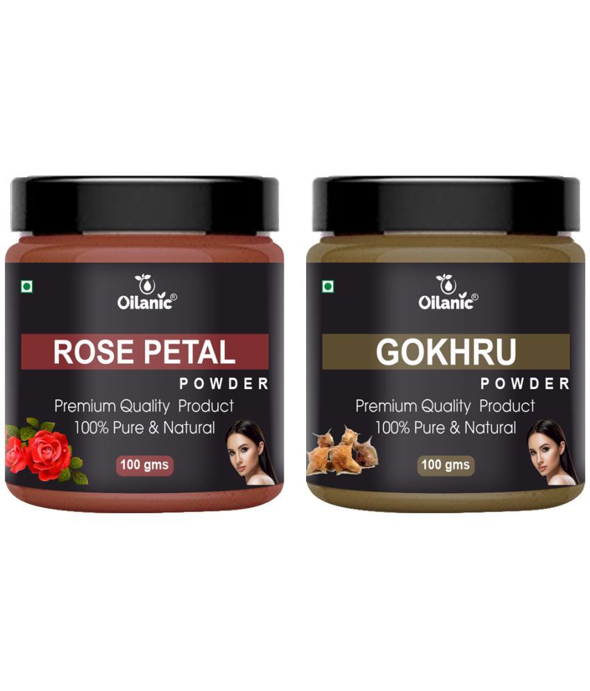     			Oilanic 100% Pure Rose Petal Powder & Gokhru Powder For Skin Hair Mask 200 g Pack of 2