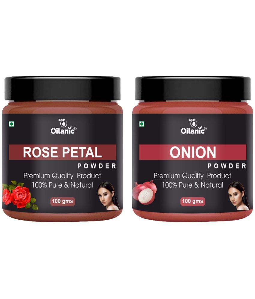     			Oilanic 100% Pure Rose Petal Powder & Onion Powder For Skin Hair Mask 200 g Pack of 2