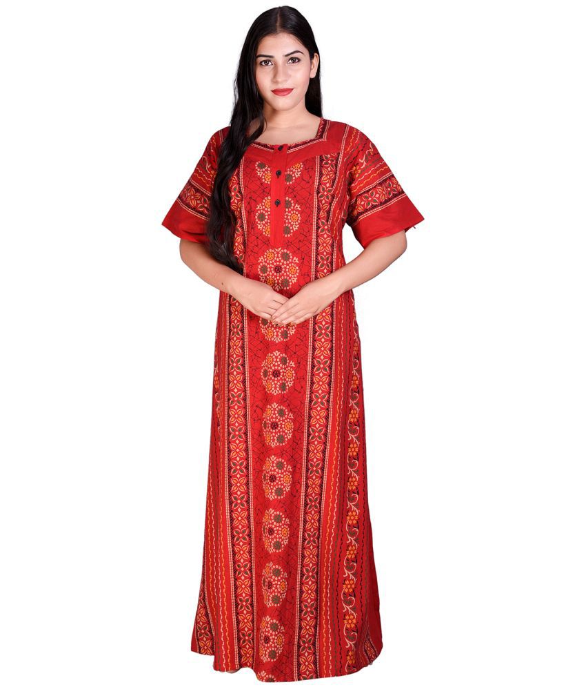     			Raj Cotton Blend Nighty & Night Gowns - Red