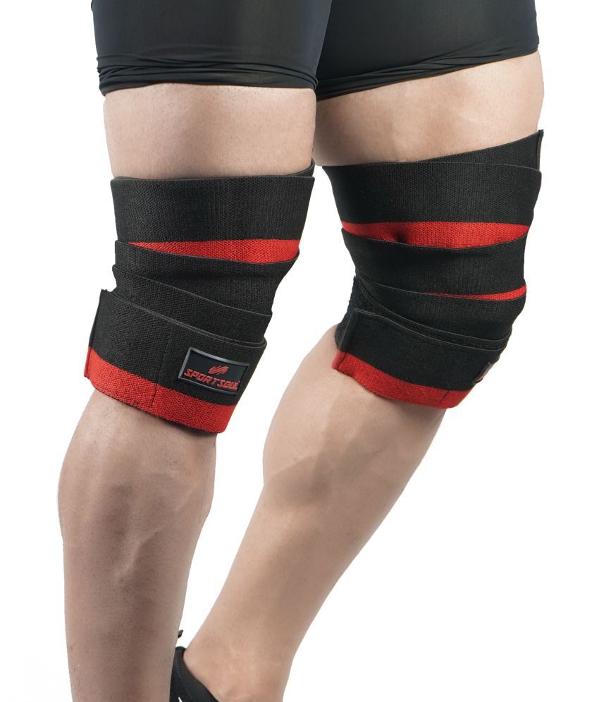    			SportSoul Weightlifting Knee Wrap I Pair I Red & Black I 106 inches