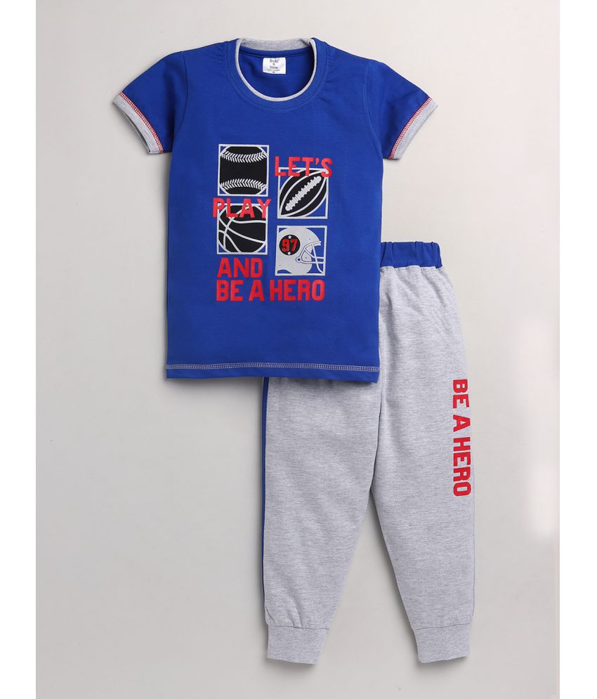     			Todd N Teen Boys Premium Cotton Pinted Clothing Set, Partywear, Loungewear with 1Tshirt 1Trackpant with 2 pockets 11-12 years Blue