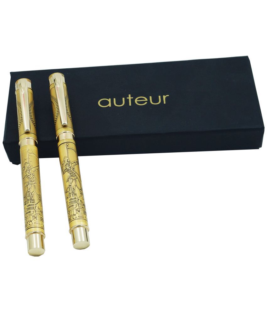     			auteur Pack Of 2 Lord Rama Engraved Roller Ball & Fountain Pen Gift Set