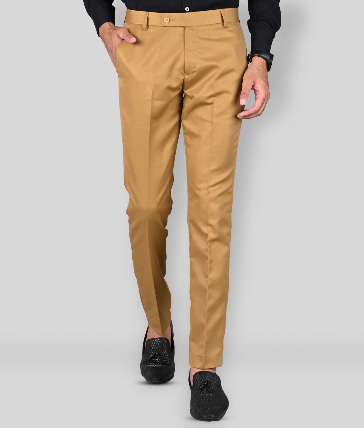     			MANCREW - Khaki Polycotton Slim - Fit Men's Formal Pants ( Pack of 1 )