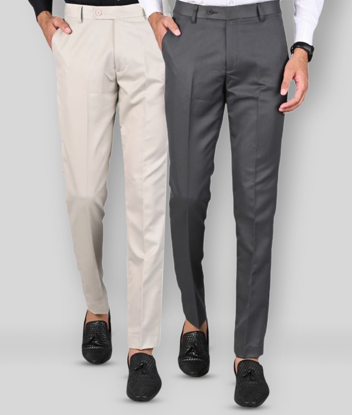     			MANCREW - Beige Polycotton Slim - Fit Men's Formal Pants ( Pack of 2 )