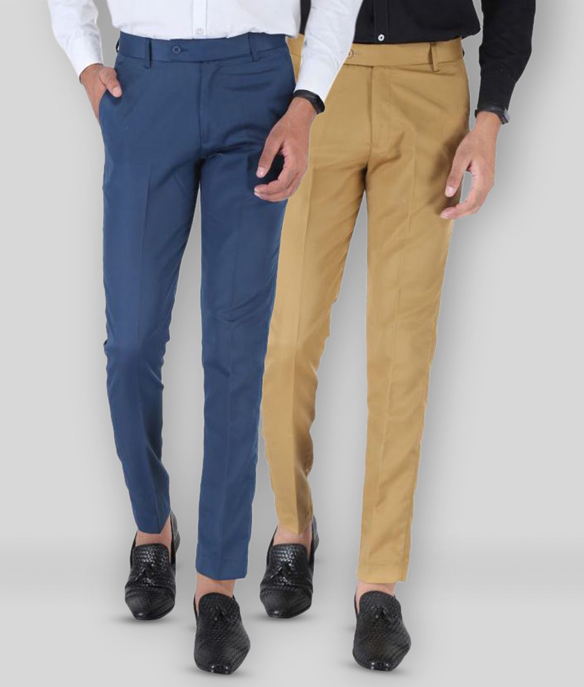     			SREY - Blue Cotton Blend Slim Fit Men's Chinos (Pack of 2)