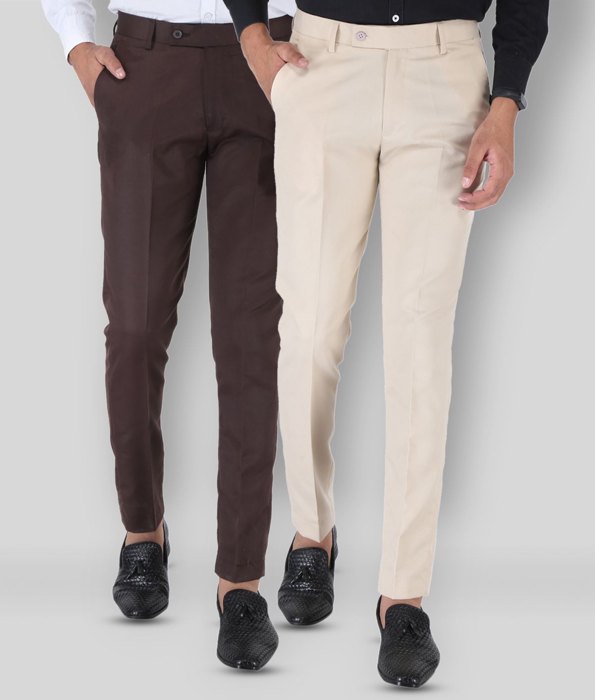     			SREY - Coffee Polycotton Slim - Fit Men's Formal Pants ( Pack of 2 )