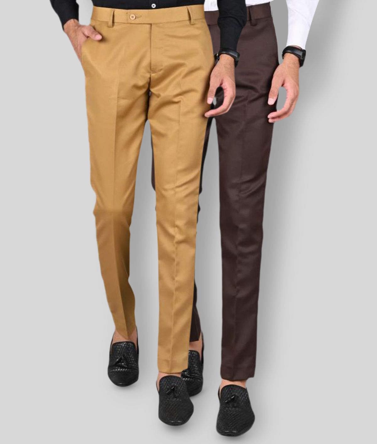     			MANCREW - Brown Polycotton Slim - Fit Men's Formal Pants ( Pack of 2 )