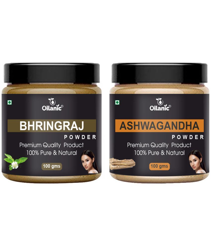     			Oilanic 100% Pure Bhringraj Powder & Ashwagandha Powder For Skin Hair Mask 200 g Pack of 2