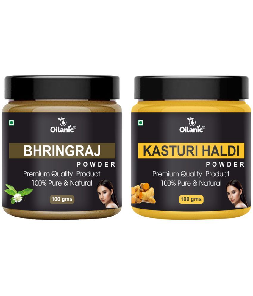     			Oilanic 100% Pure Bhringraj Powder & Kasturi Haldi Powder-Skin Hair Mask 200 g Pack of 2