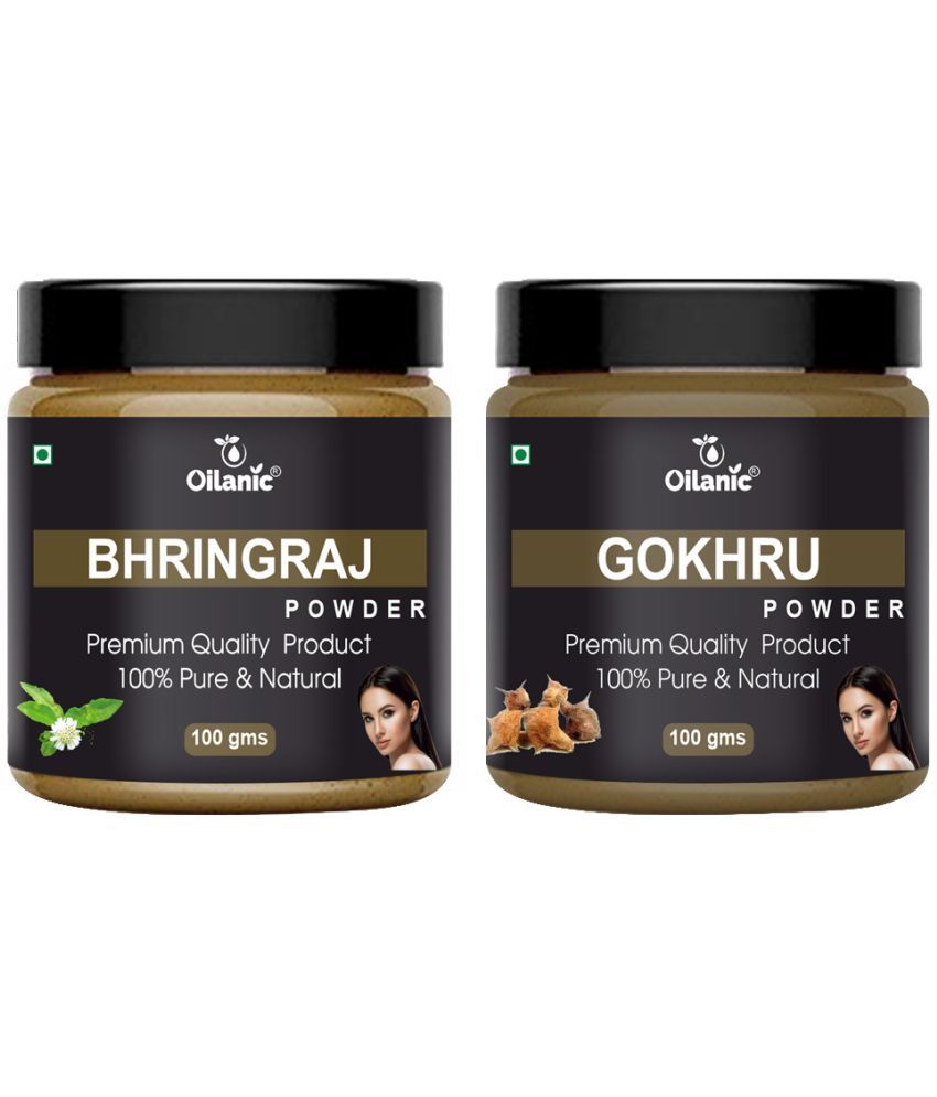     			Oilanic 100% Pure Bhringraj Powder & Gokhru Powder For Skincare Hair Mask 200 g Pack of 2