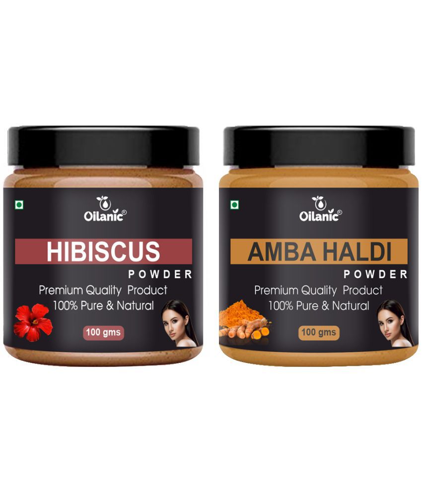     			Oilanic 100% Pure Hibiscus Powder & Amba Haldi Powder For Skin Hair Mask 200 g Pack of 2