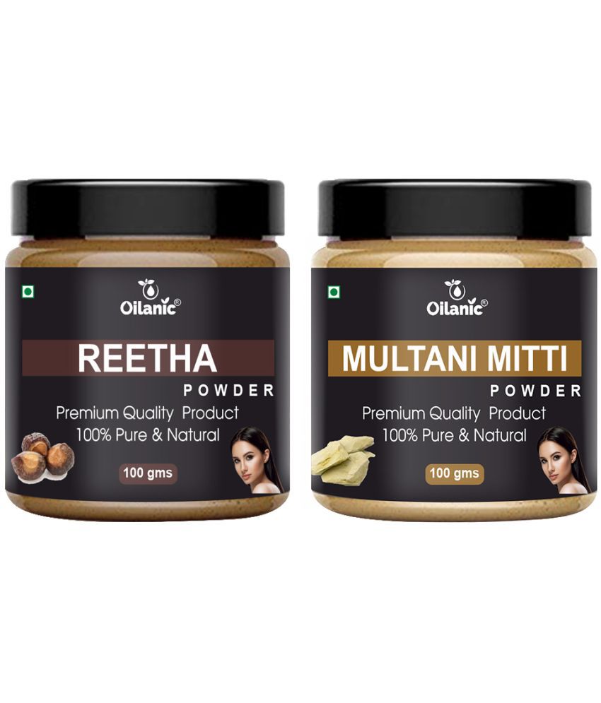     			Oilanic 100% Pure Reetha Powder & Multani Mitti Powder-Skin Hair Mask 200 g Pack of 2