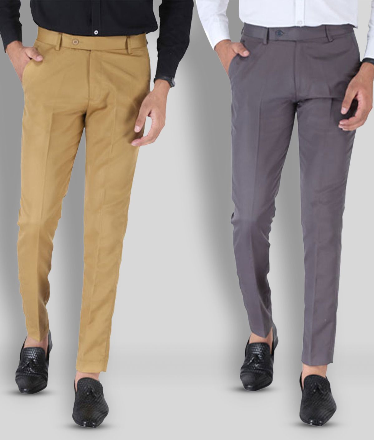     			SREY - Khaki Polycotton Slim - Fit Men's Chinos ( Pack of 2 )