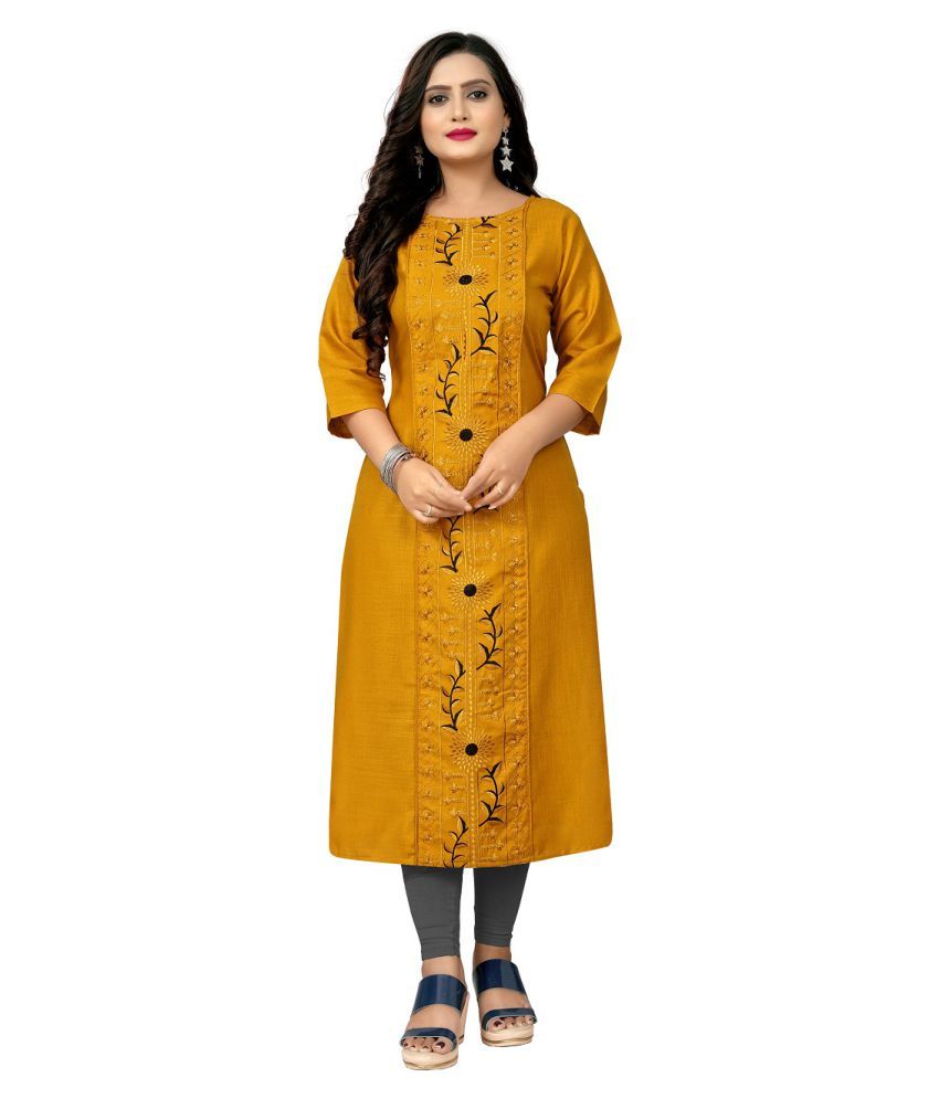     			Hetsa - Yellow Cotton Blend Women's Straight Kurti ( Pack of 1 )