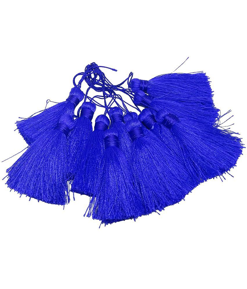    			PRANSUNITA 12 PCS Silky Floss Craft Handmade Tassels with Loop for Souvenir, Bookmarks, Accessory Charms Jewelry Making Earring Findings Bracelet Pendant & Clothing sewing Accessories. (Size - 6 cm)- Color- Royal Blue