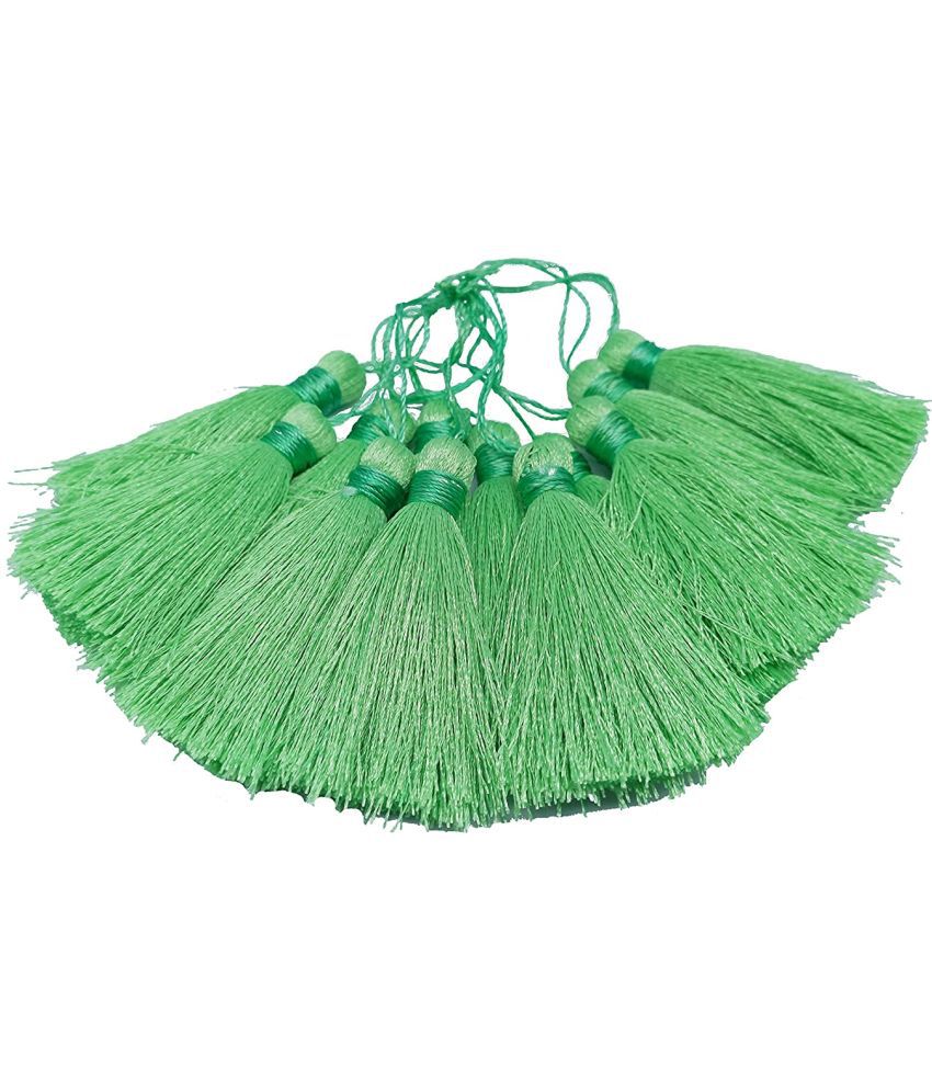     			PRANSUNITA 12 PCS Silky Floss Craft Handmade Tassels with Loop for Souvenir, Bookmarks, Accessory Charms Jewelry Making Earring Findings Bracelet Pendant & Clothing sewing Accessories. (Size - 6 cm)- Color-- Light Green
