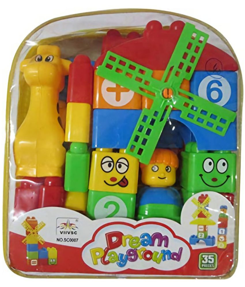     			AURAPURO Learning Blocks Cartoon Figures, with Dream Playground Packing Bag, Best Gift Toy for Kids (Set of 35 Pcs)