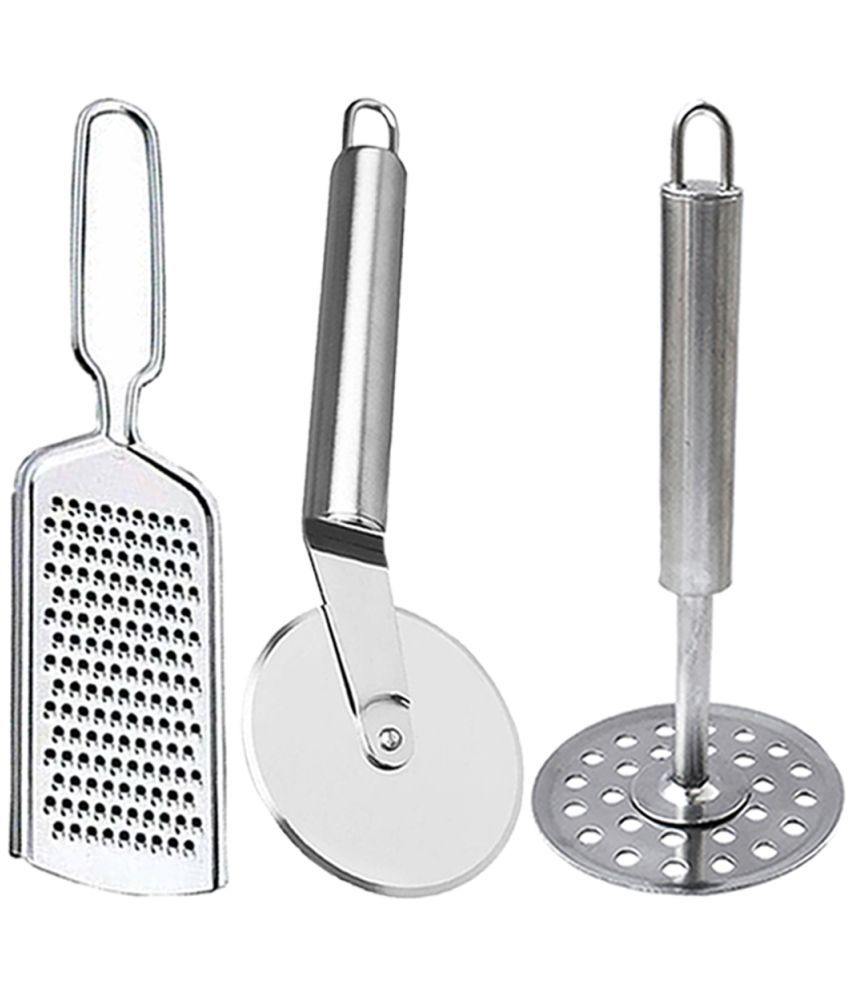     			JISUN - Silver Stainless Steel Wire Grater+Pizza Cutter+Masher ( Pack 3 )