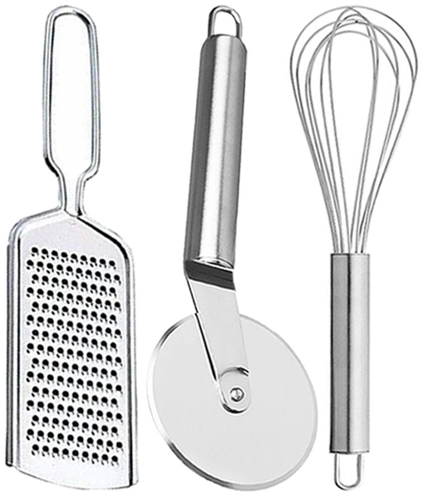     			JISUN - Silver Stainless Steel Wire Grater+Pizza Cutter+Whisk ( Pack 3 )