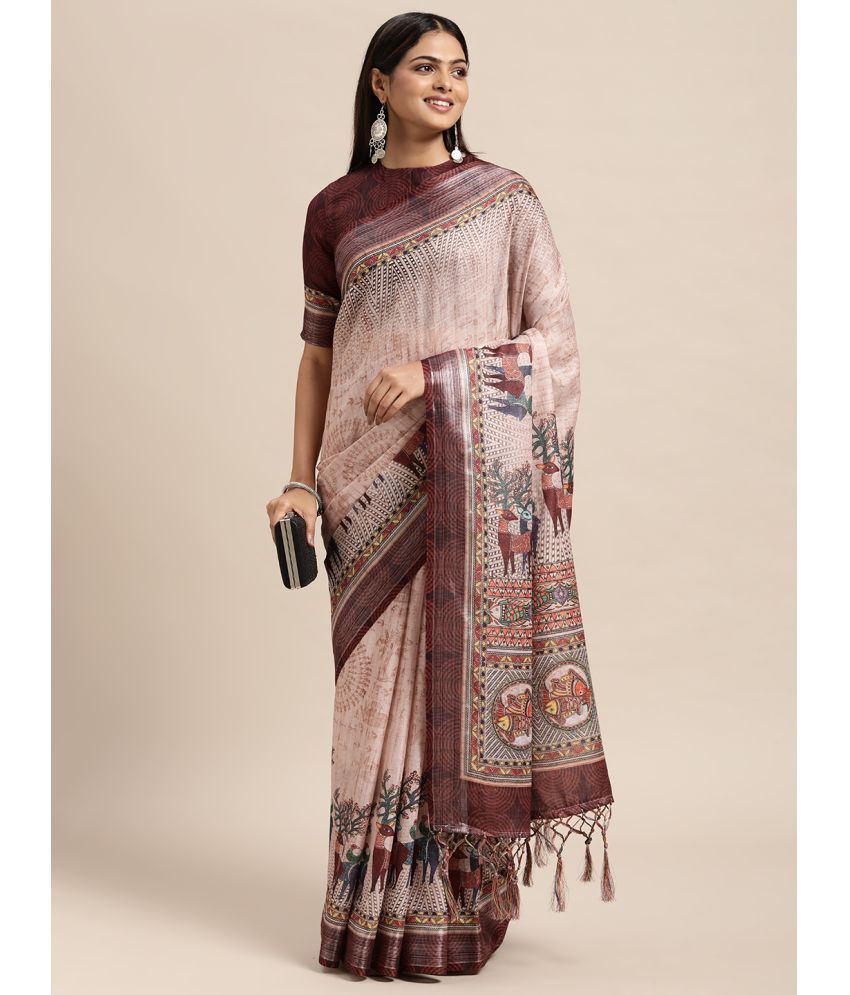 Janasya - Multicolour Linen Saree With Blouse Piece ( Pack of 1 )