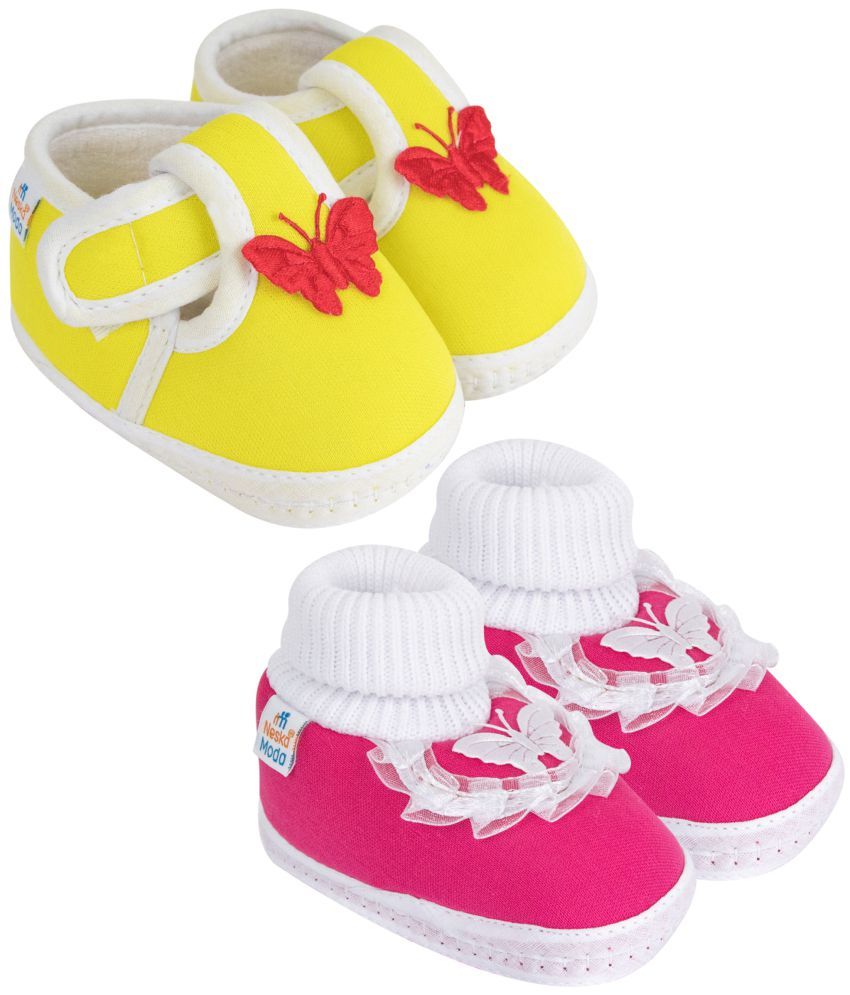     			Neska Moda - Yellow Booties For Baby Boy & Baby Girl 9-12 Months ( Pack of 2 )