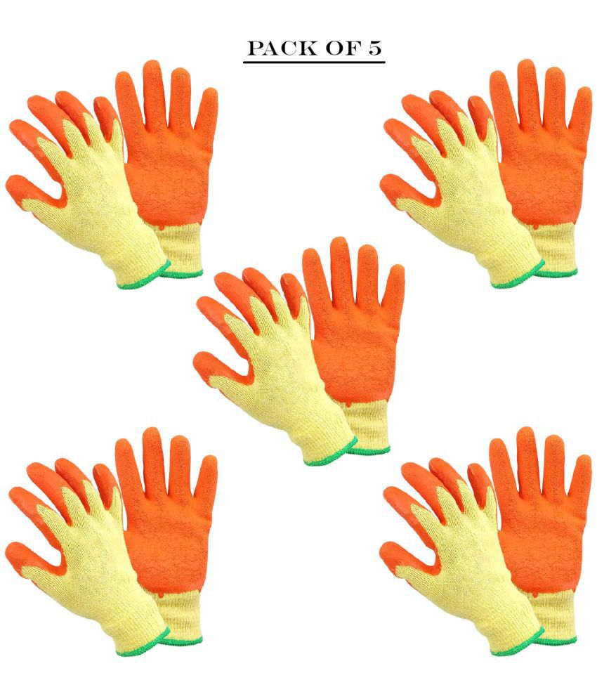     			LAXMI Nylon Anti Cut Resistance Yellow Orange Hand Gloves  (Pack of 05) Nylon Safety Glove