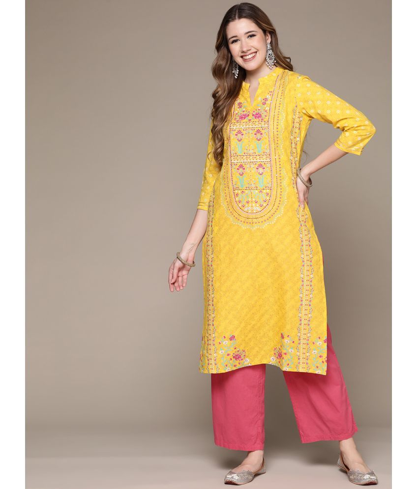     			Anubhutee - Yellow Cotton Women's Straight Kurti ( Pack of 1 )