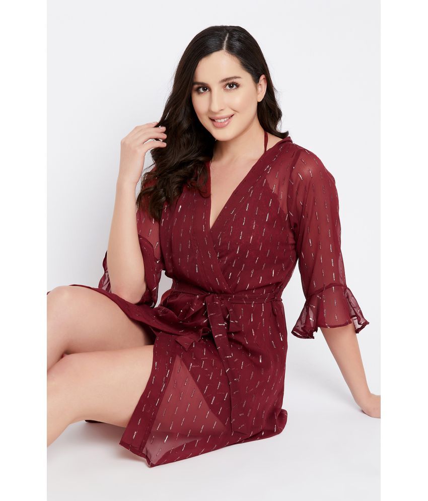     			Clovia - Maroon Georgette Women's Nightwear Robes ( Pack of 1 )