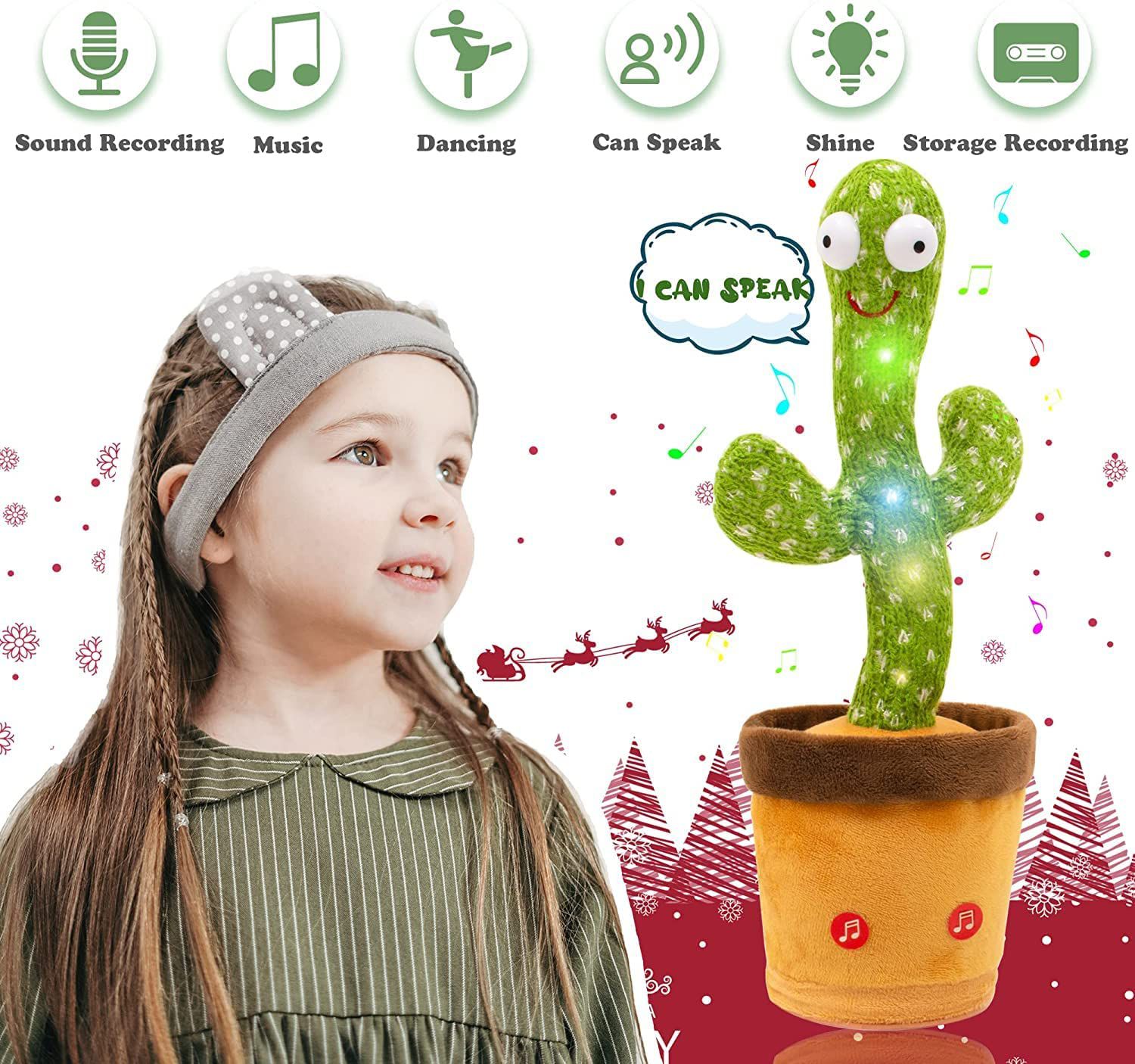     			Tzoo Dancing Cactus Talking Kids Toy, Cactus Plush Toy, Wriggle & Singing Recording Repeat What You Say Funny Education Toys for Babies Children Playing, Home Decorate (Cactus Toy)