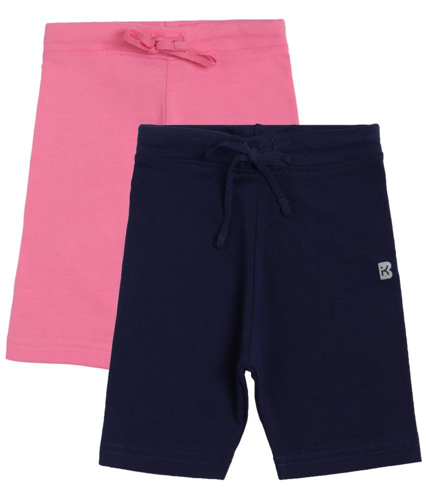     			Girls Pink & Navy Solid Capri
