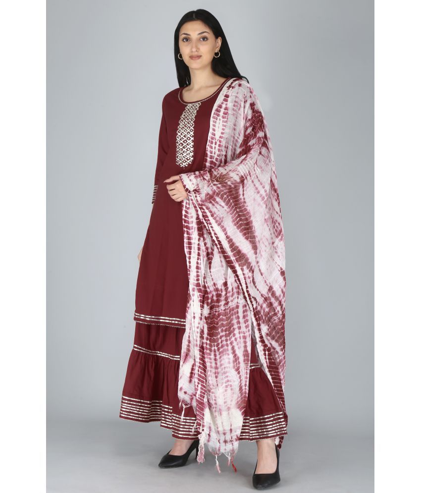HIGHLIGHT FASHION EXPORT - Maroon Straight 100% Cotton Women's Stitched Salwar Suit ( Pack of 3 )