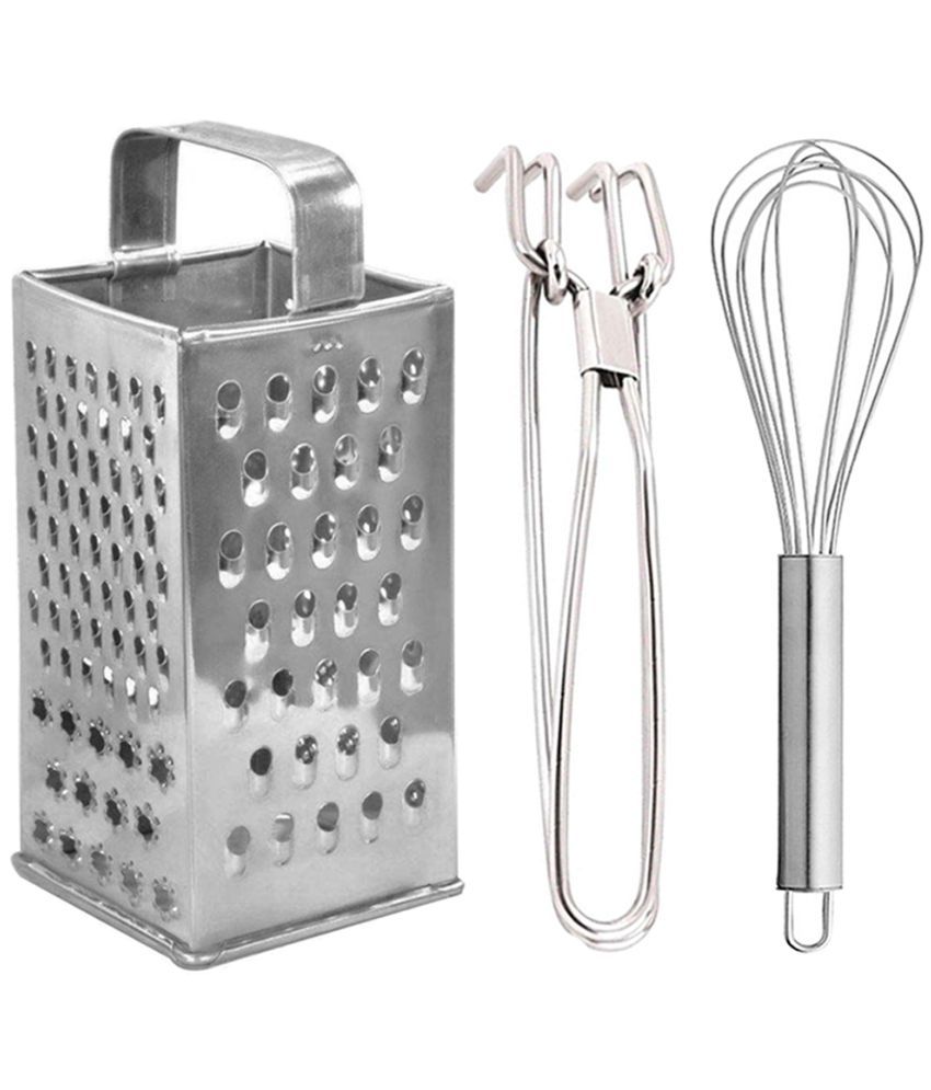     			JISUN - Silver Stainless Steel Big Grater+Pakkad+Whisk ( Pack 3 )