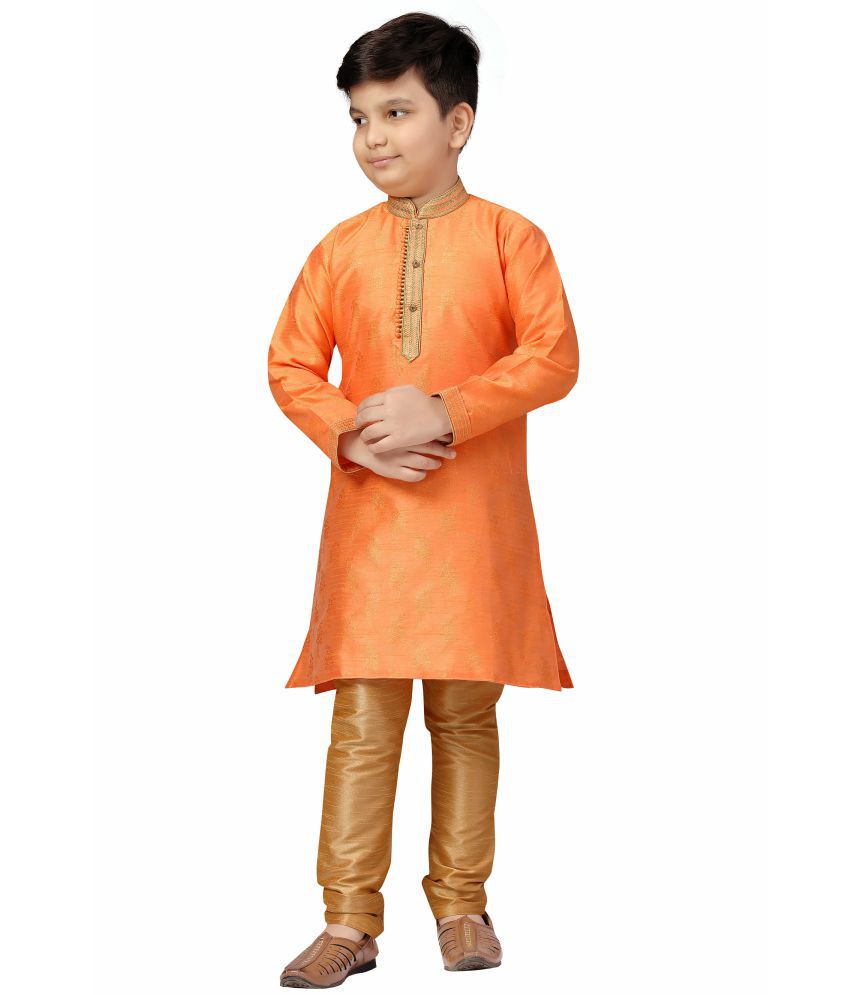     			KIDS FARM - Orange Silk Boys Kurta With Pyjama ( Pack of 1 )