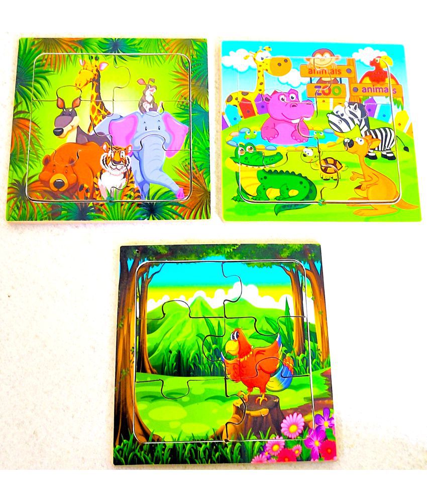     			PETERS PENCE Wooden Multi-Color Small (3) Board  ANIMALS PUZZLE FOR KIDS (6 X 6 INCHES  EACH BOARD)