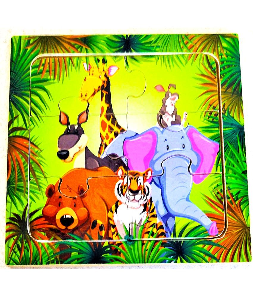     			Peters Pence Wooden Multi-Color  Small Board  WILD ANIMALS  PUZZLE  FOR KIDS (6 X6 INCHES)