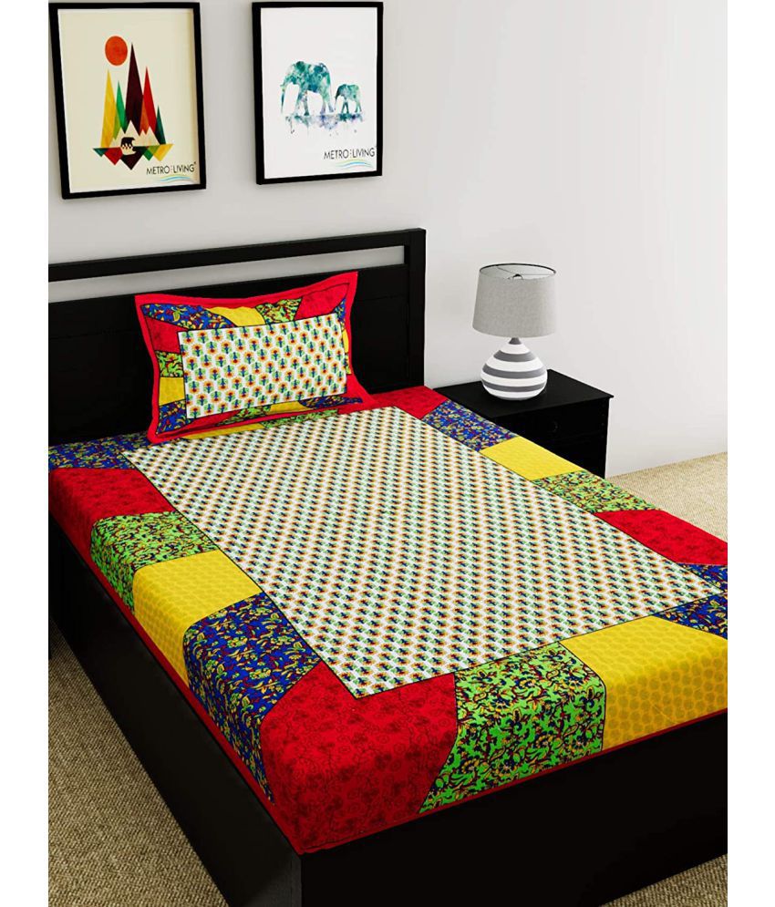     			Uniqchoice - Multicolor 100% Cotton Single Bedsheet with 1 Pillow Cover