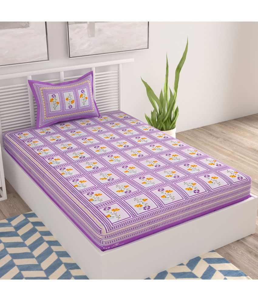     			Uniqchoice - Purple Cotton Single Bedsheet with 1 Pillow Cover