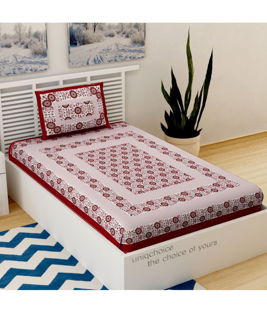     			Uniqchoice - Red Cotton Single Bedsheet with 1 Pillow Cover